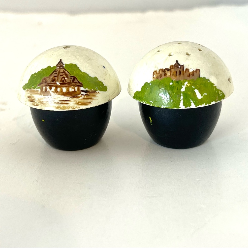 Vintage Salt and Pepper Shakers Mini Mushrooms Plastic Hand Painted Japan